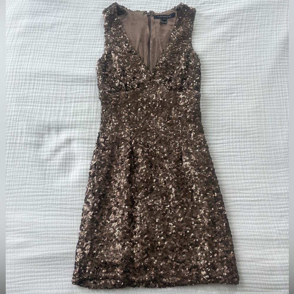 French Connection Rose Gold Sequin Mini Dress | Size 0